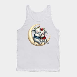 Valentine Elephant Couple on Moon Tank Top